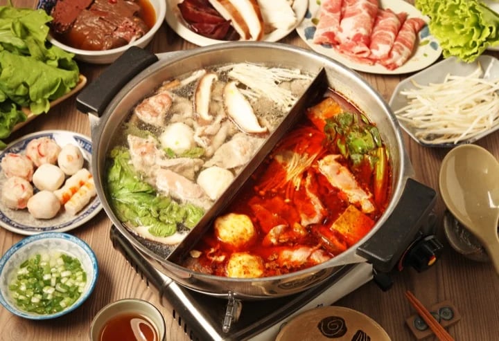 Double flavor hot pot on the table