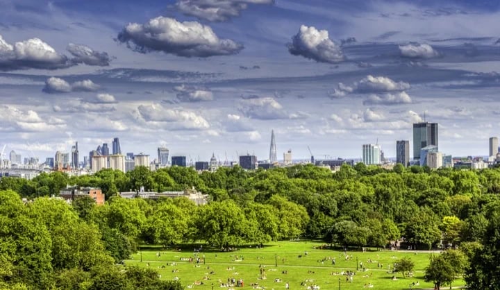 London's skyline from Primrose Hill near camden in London