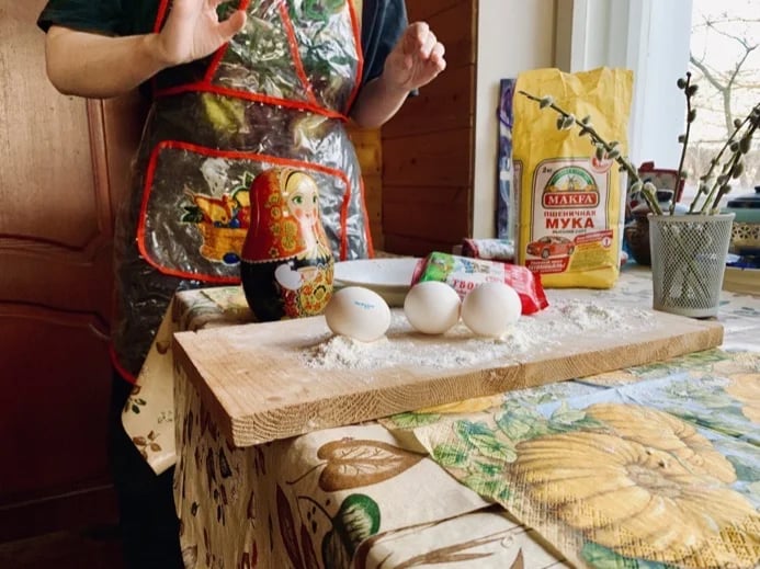 Making Russian pancakes!