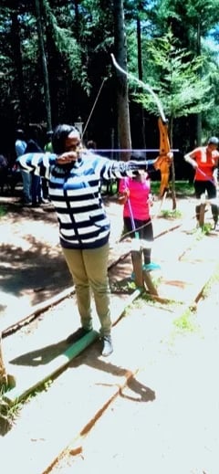 Trying my luck at keraita forest zip lining grounds