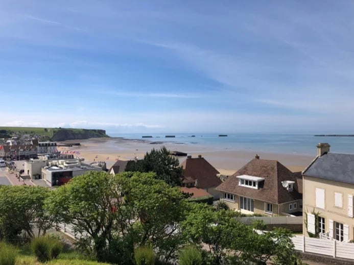 Arromanches view on the remains if the Mulberry Harbor