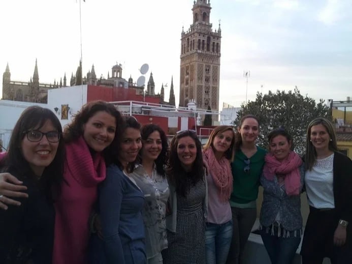 A group of friends and me ( second on the right with pink scarf) in a private visit in Seville