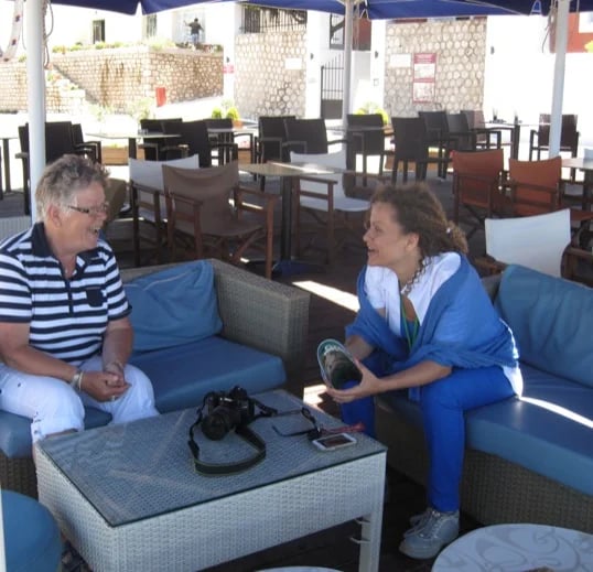 Conversing with a traveller