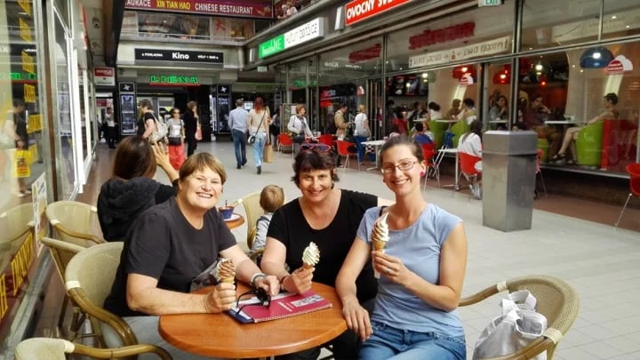 Enjoying ice cream with Janine and Alice from Boston
