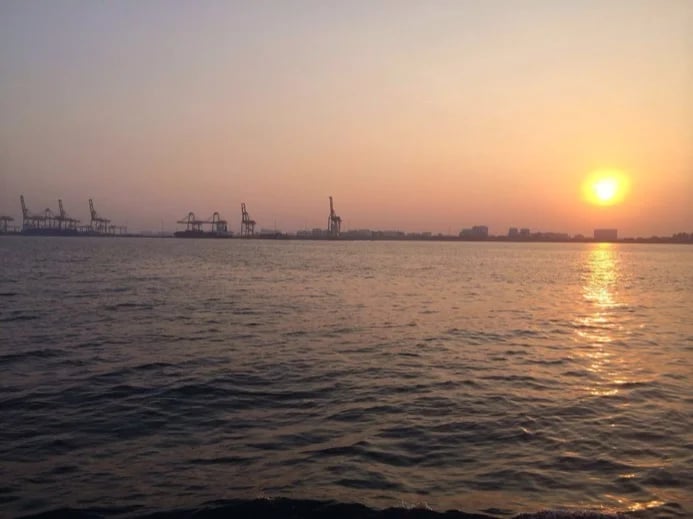 Penang's sunrise over Butterworth harbor