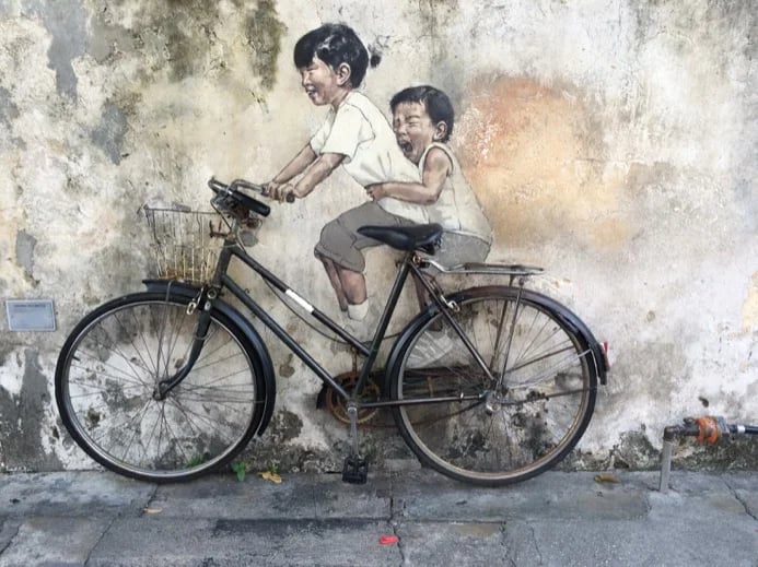 Street Art - Boy and Girl on Bicycle