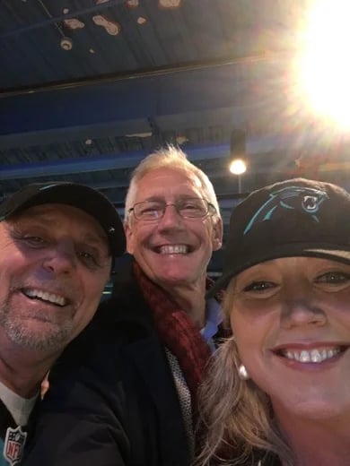 Barry at a football match at Tottenham Hotspur Stadium in London with some of his visitors! Believe or not it was an NFL game in London and Carolina Panthers won!