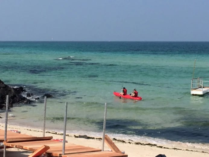 Kayaking on the turquoise- green