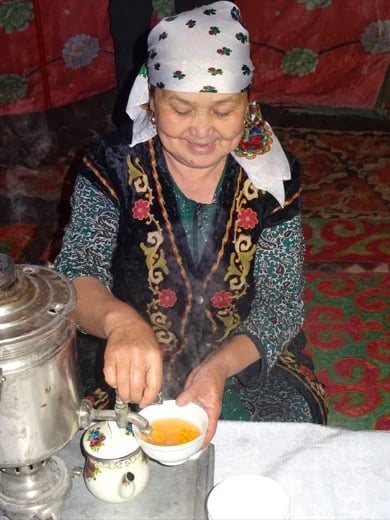 Tea from Samovar, boiled with fire inside