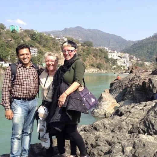 with vlients from England at Rishikesh visiting the sacred river Ganges