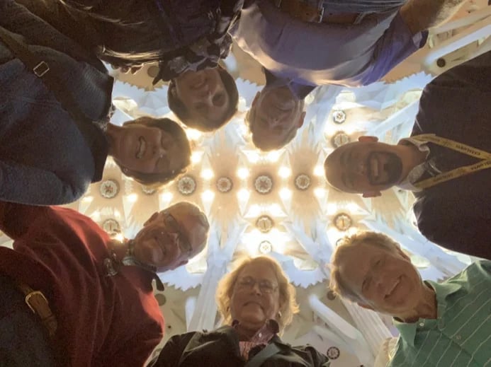 Having fun at Sagrada Familia with the Plamanns, the Cabots and the Phillips.
