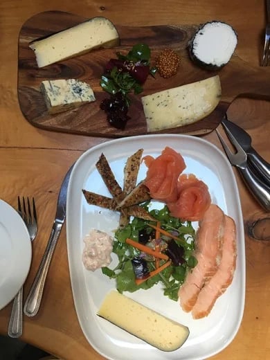 Local food, salmon and cheese plate in Co Clare