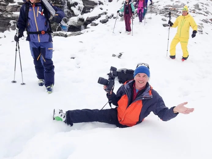 The dangers of shooting in the snow. Fashion shoot, Hintertux Austria.