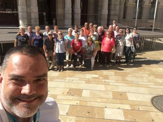 Happy visitors. Cartagena's City Hall.