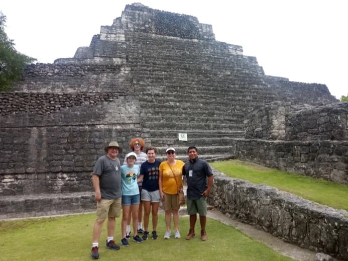 Heather Skale and her beautiful family at chacchoben mayan ruins
