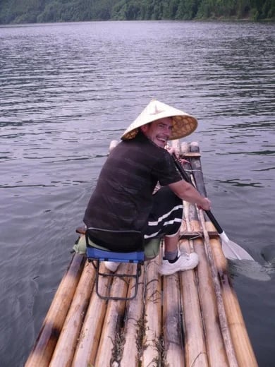 Rowing down the Li River in Southern China. A friend and I brought this raft and spent 10 days rowing from Guilin to Guangzhou.