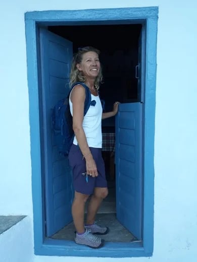 At the entrance of a little chapel