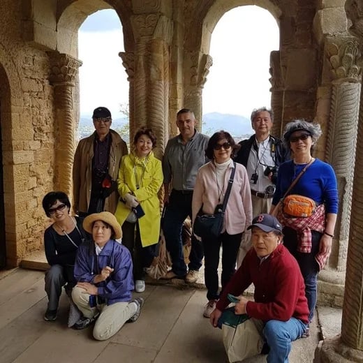 Visit with VIP guests inside the Ramiro I Palace, 9th century, pre-Romanesque