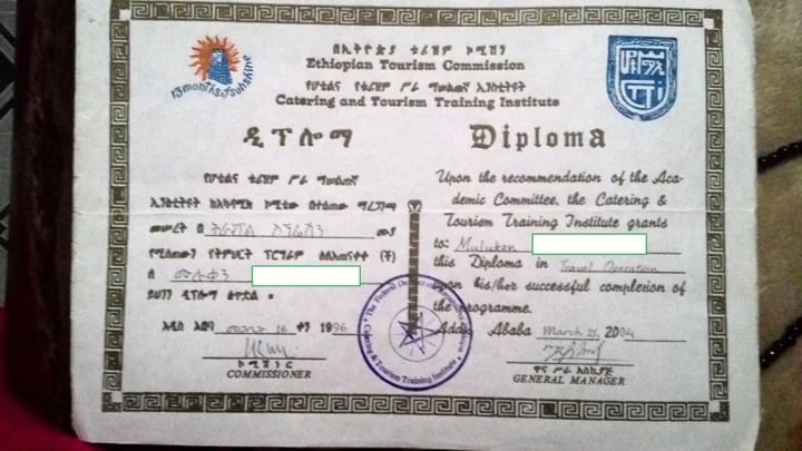 Diploma I get from the Tourism Training Institute of Addis Ababa