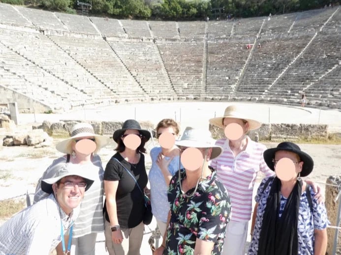 In front of a huge ancient theatre
