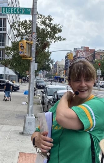 Outside of the former home of CBGBs on Bleecker and Bowery, explaining how important and FUN CBGBs was!