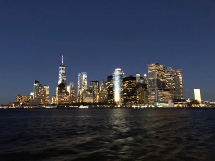 The skyline of Lower Manhattan as seen from the Staten Island Ferry on a chilly winter evening!