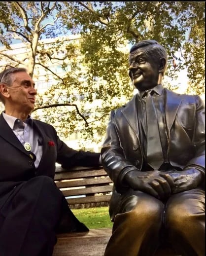 Chatting with Mr Bean.