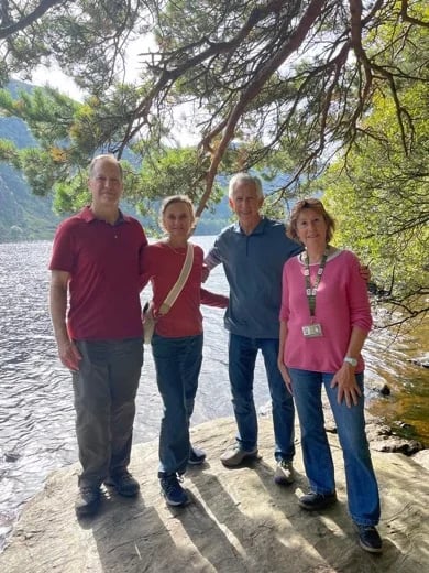 Relaxing by the Upper Lake at Glendalough with my guests.