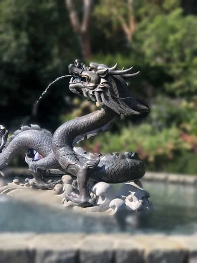 Bronze art in the Japanese Garden at Butchart Gardens.