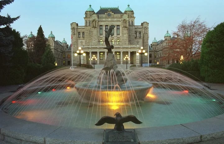 Fountain at the south entrance to the Parliament Buildings.