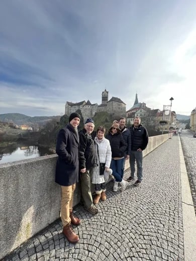 Our team of my guests from the USA in Loket Castle - folowing the footprints of James Bond