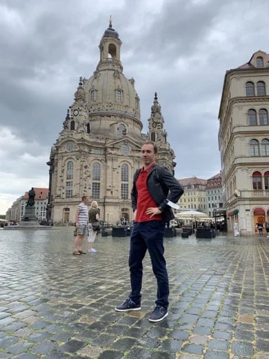 On a tour from Prague to Dresden, in the main square, the church was completely rebuilt after Dresden bombing.