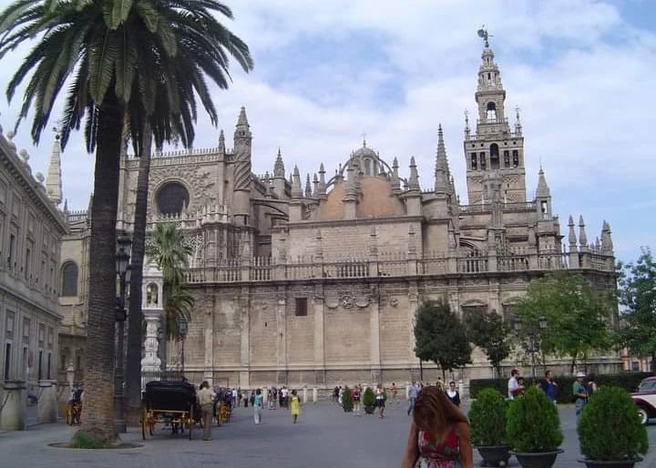 GIRALDA TOWER + CATHEDRAL FROM THE ALCAZAR, SEVILLE.