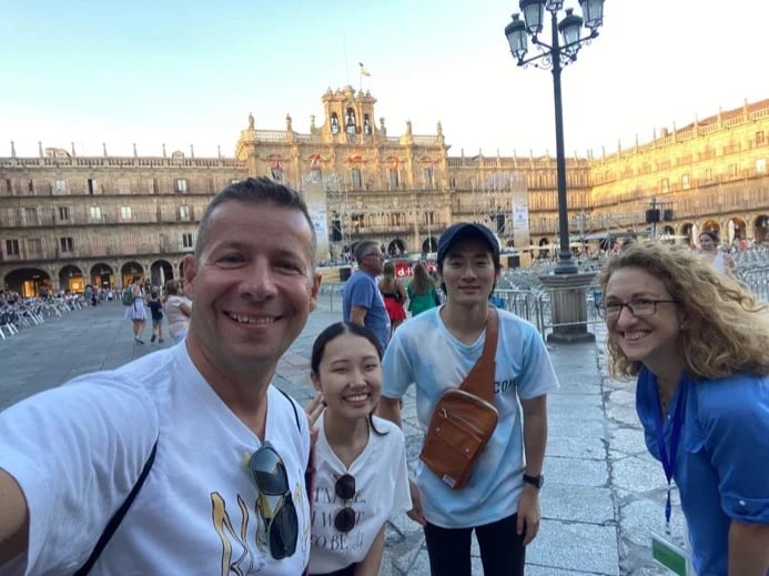 Selfie at Plaza Mayor during festivities