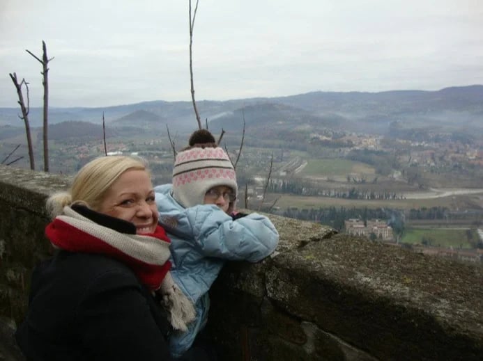 Boosting the little ones up to see the Umbria Hillside below - Orvieto