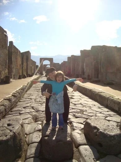 The Street Cobble Stepping Stones in Pompei - Having fun with kids while exploring the ruins.