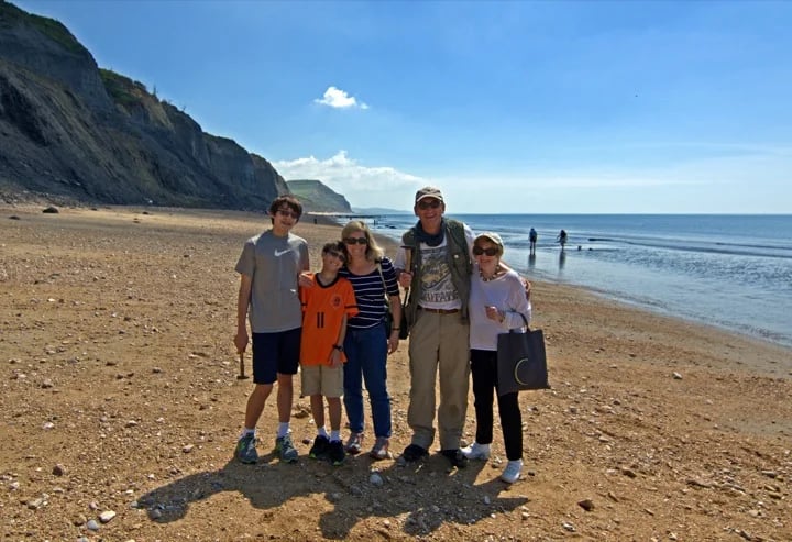 A happy family hunting for fossils on one of my tours