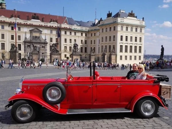 Vintage car drive with a nice walk through the Prague center