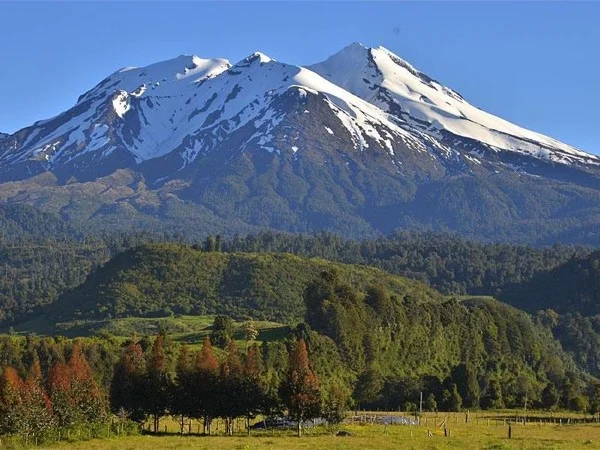 Calbuco Volcano Hiking excursion at Llanquihue National Reserve Lake District North Patagonia Chile.